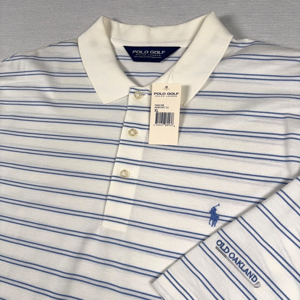 Polo Golf Ralph Lauren Polo Shirt Mens XL White Blue Cotton NEW Old Oakland Golf